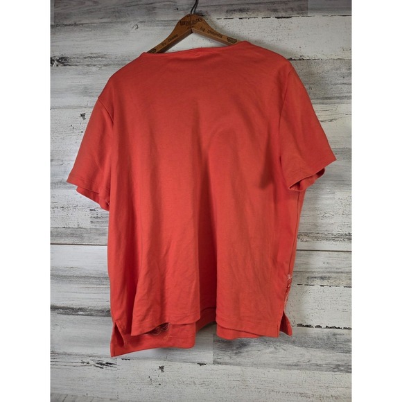 Alfred Dunner Womens XL Orange Short Sleeve Top Embroidered Floral Keyhole Neck - Picture 2 of 9